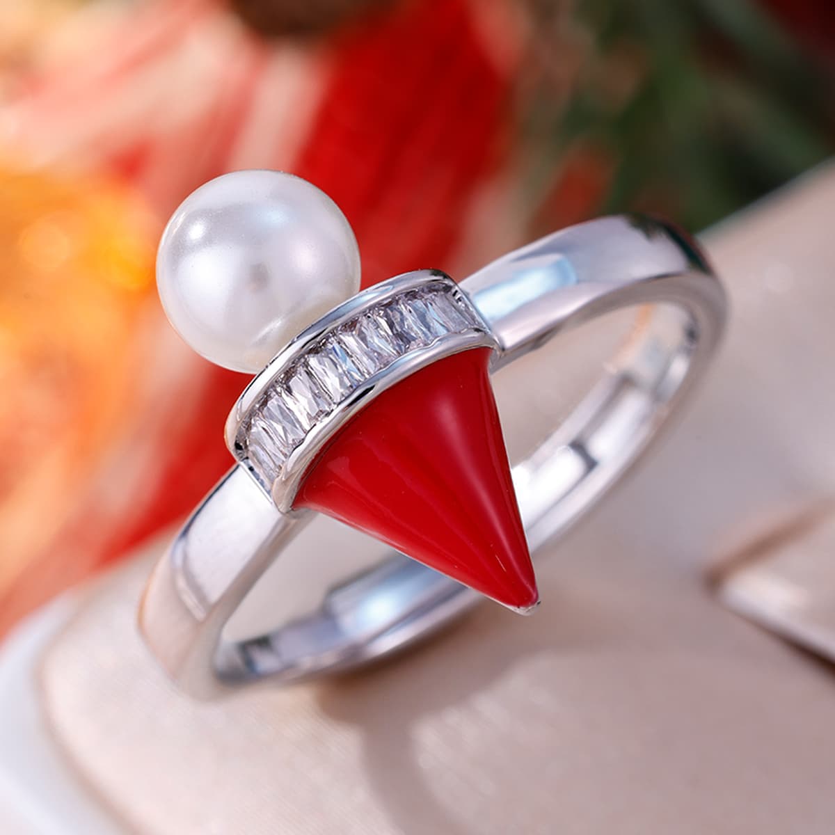 Unisex Light Luxury Enamel Trapezoid Zirconia Open Ring